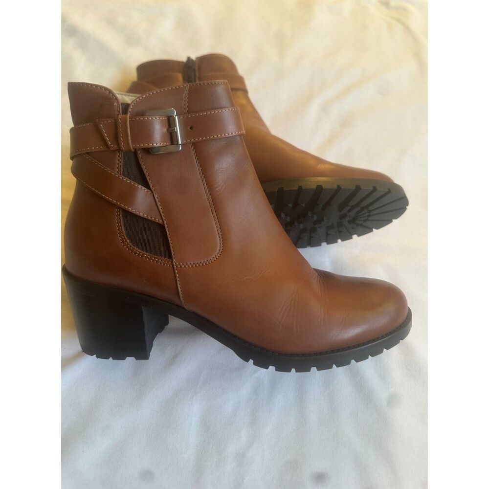 Paul Noyen Brown Ankle Boot Women Sz 38 Made in Italy Leather Block Heel